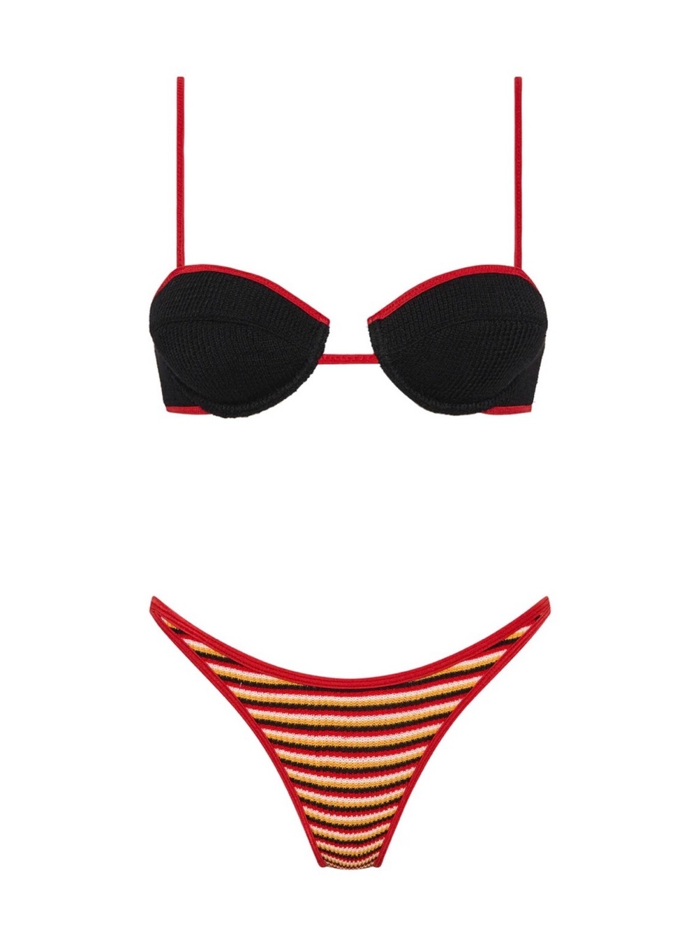 TRIANGL MALA - SANGRIA CROCHET STRIPE BALCONETTE BIKINI SET S+ TOP M BOTTOMS